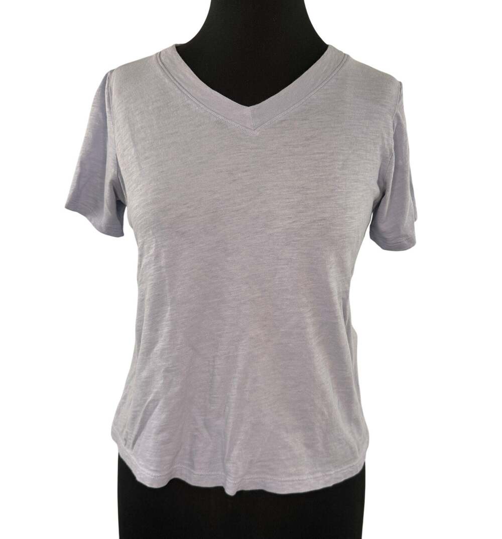 Eileen Fisher Light Purple Top Organic Cotton V-Neck Pullover Tee Size XX-Small